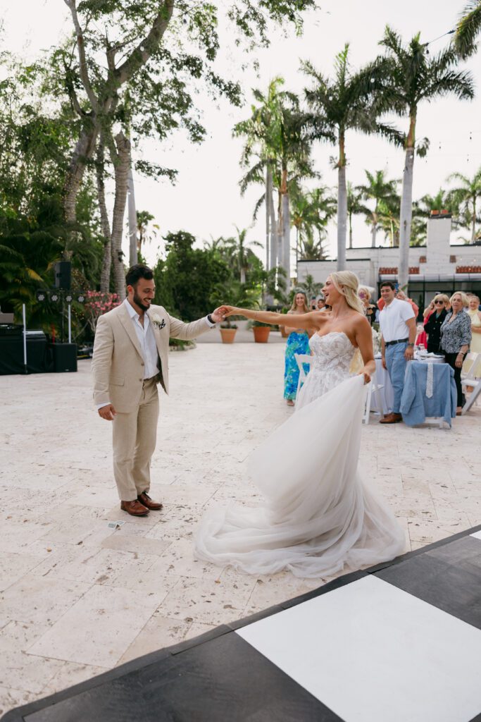 Bride and groom during the first dance
