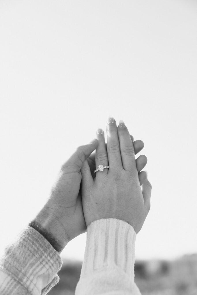 Intimate winter engagement photo of a Virginia Beach couple at Bells Mills field in Chesapeake.